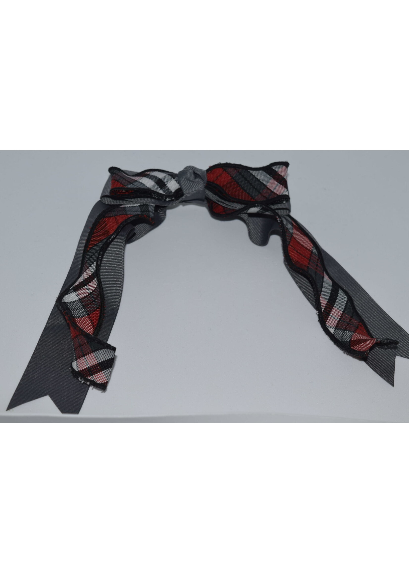 Large 2-layered plaid & grosgrain ribbon bow w/tails P69 PWT
