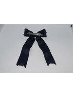 Large 2-layered plaid & grosgrain ribbon bow w/tails P76 NVY
