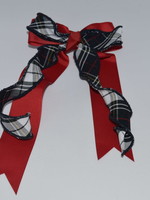 Large 2-layered plaid & grosgrain ribbon bow w/tails P8B RED