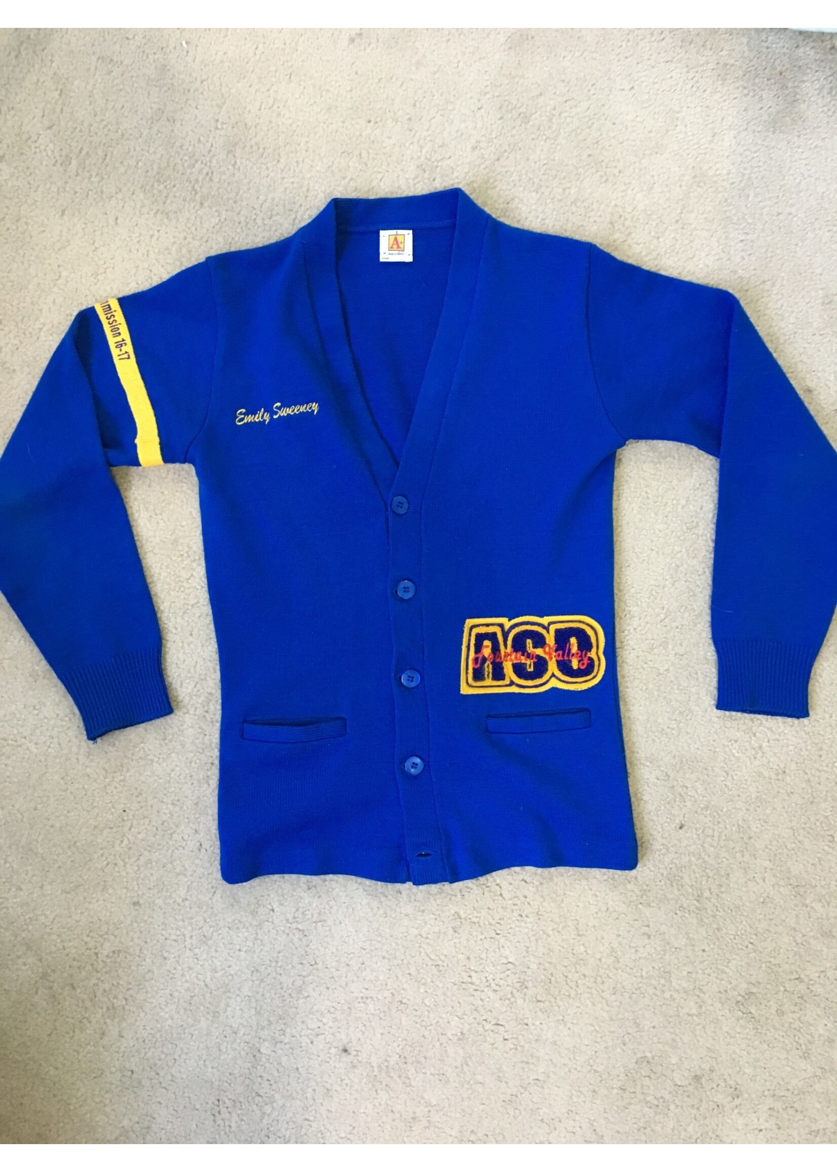 6300 FVHS Cardigan V-neck with ASB patch and sew, name RC, Title armband and sew