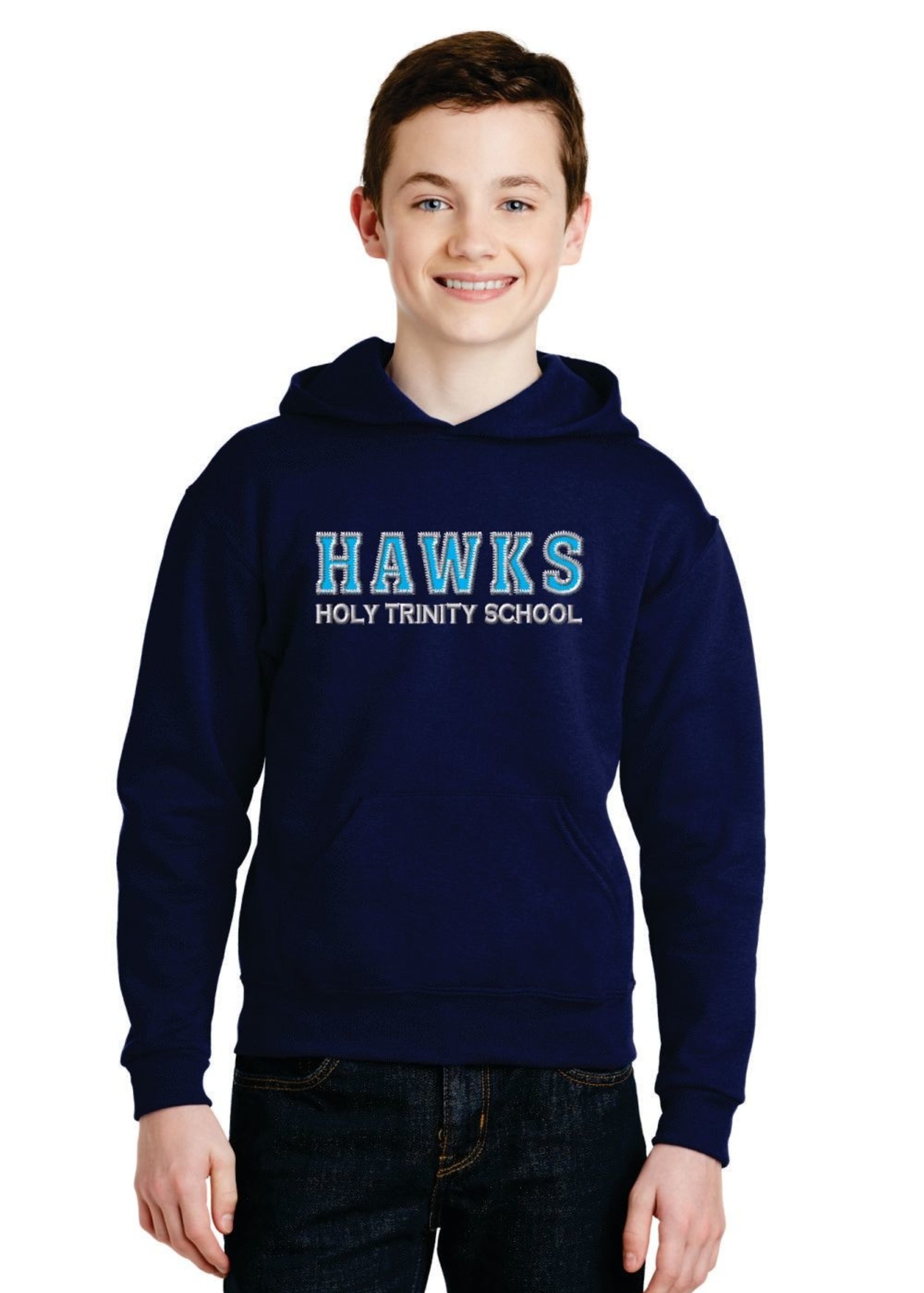 HTS Nu Blend Navy Fleece Pullover Hoodie with Twill Decoration