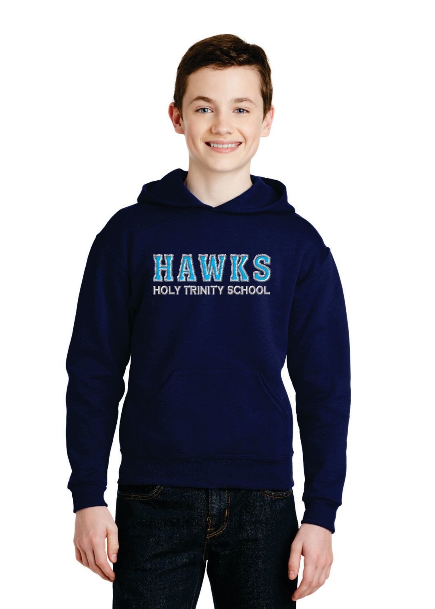HTS Nu Blend Navy Fleece Pullover Hoodie with Twill Decoration
