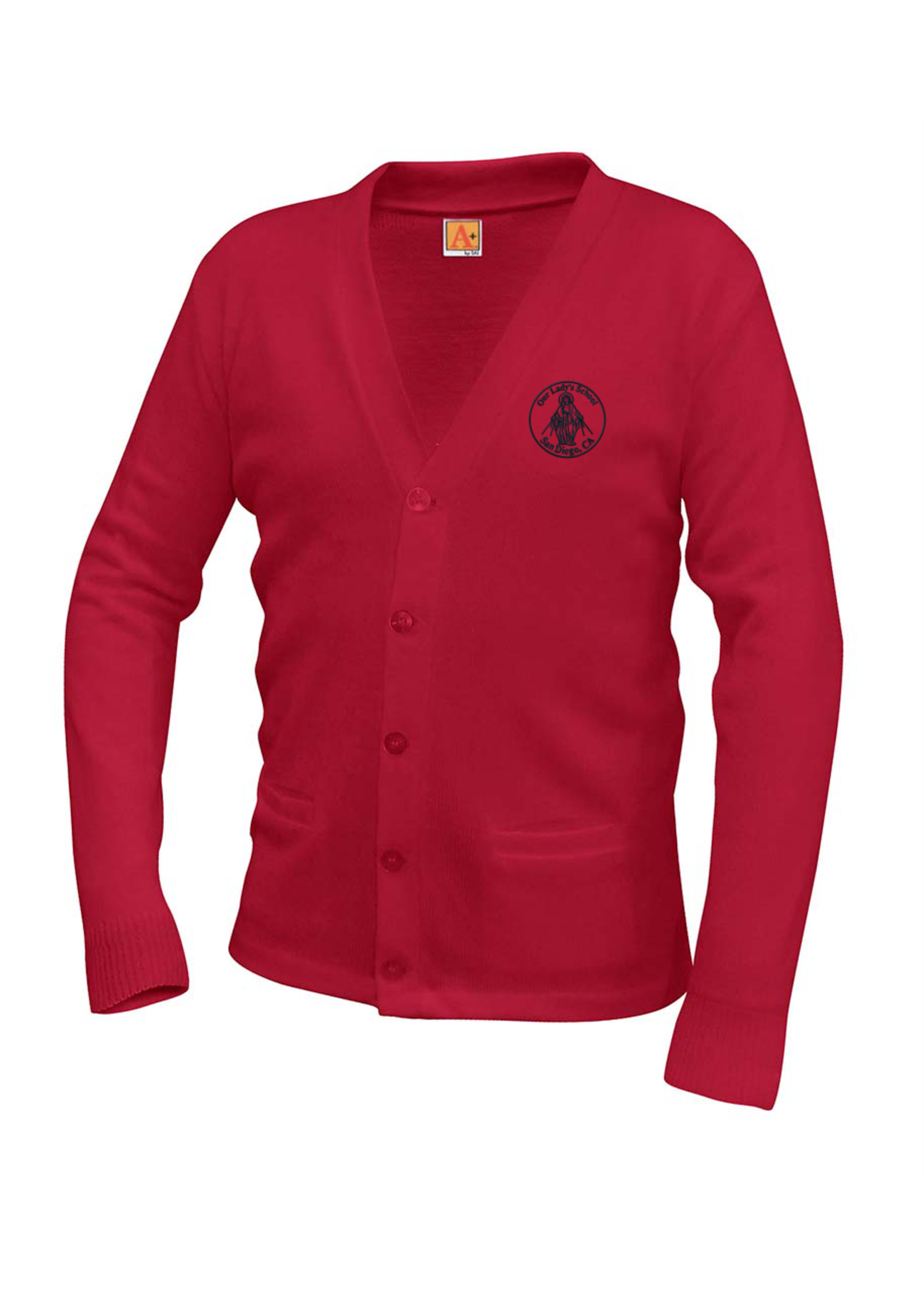 OLS  Red Cardigan V-neck with pocket - Grade 6-8 only