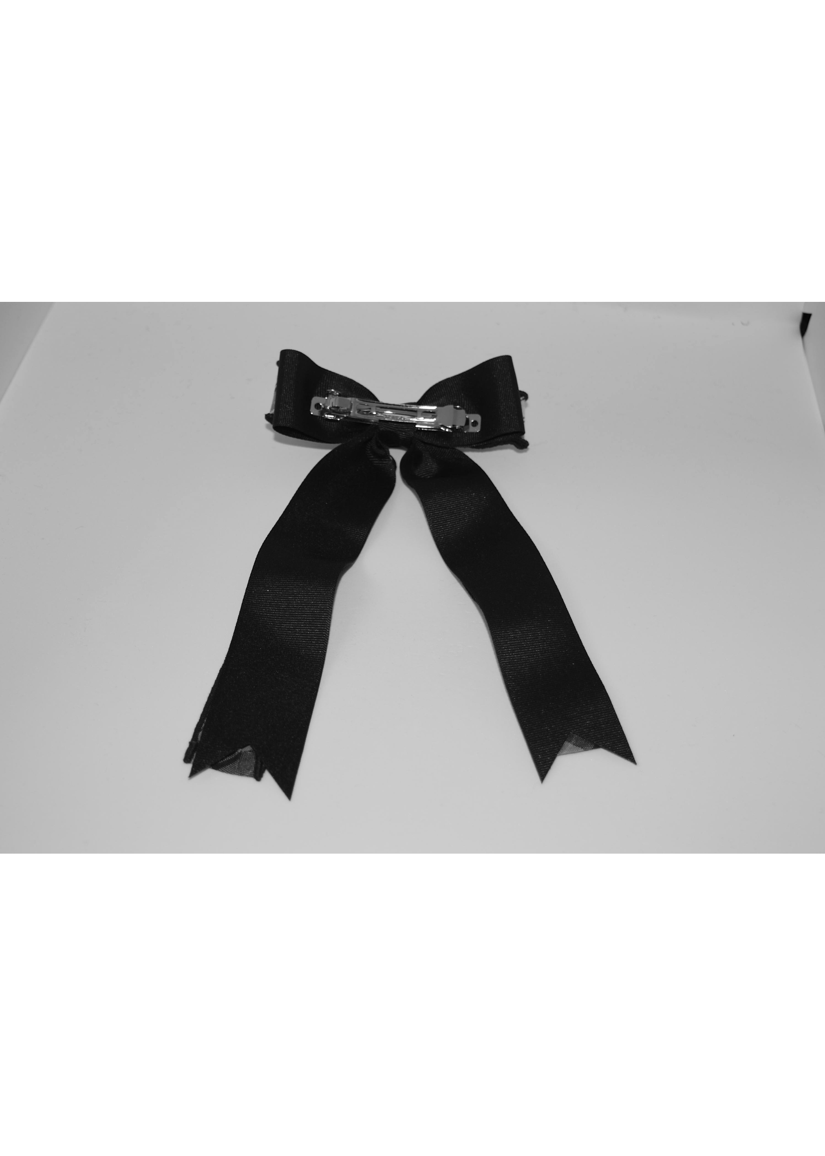 Large 2-layered plaid & grosgrain ribbon bow w/tails PKN WHT