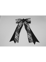 Large 2-layered plaid & grosgrain ribbon bow w/tails PKN WHT