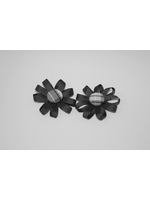 Round Pigtail Ribbon Botton Bows w/plaid center PKN WHT