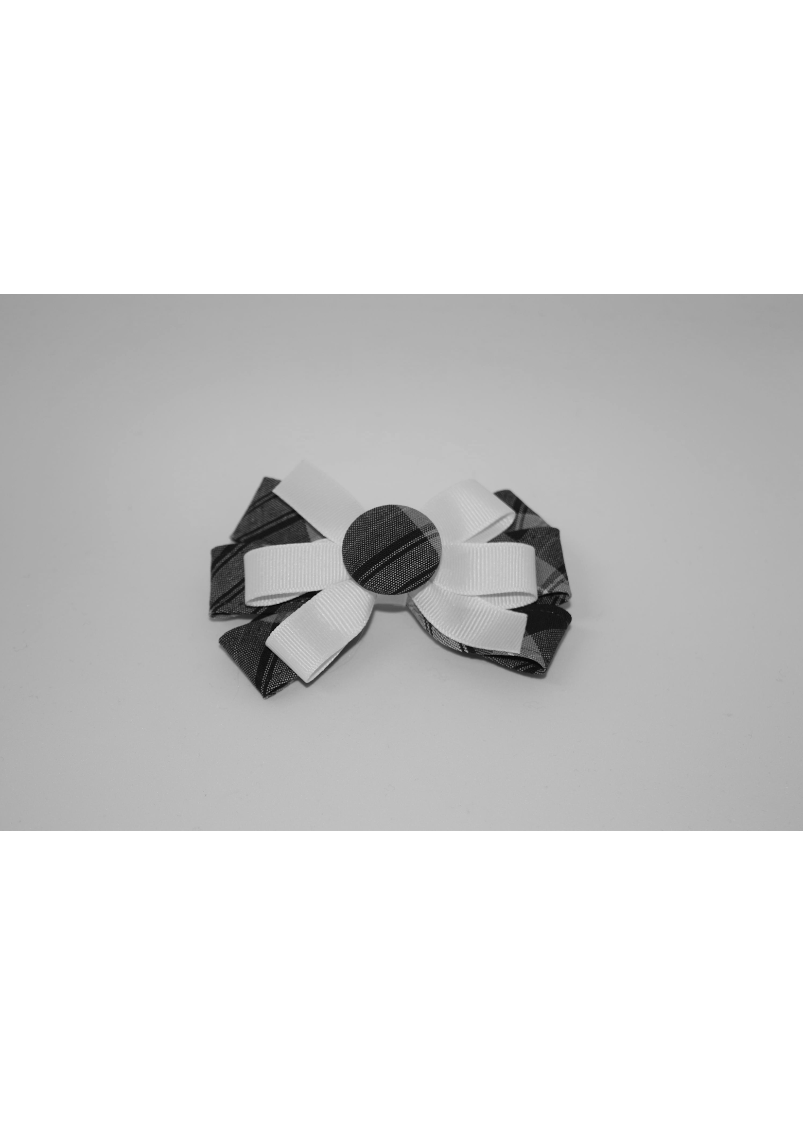 Plaid & Grosgain Bow w/Plaid Button Top PKN WHT