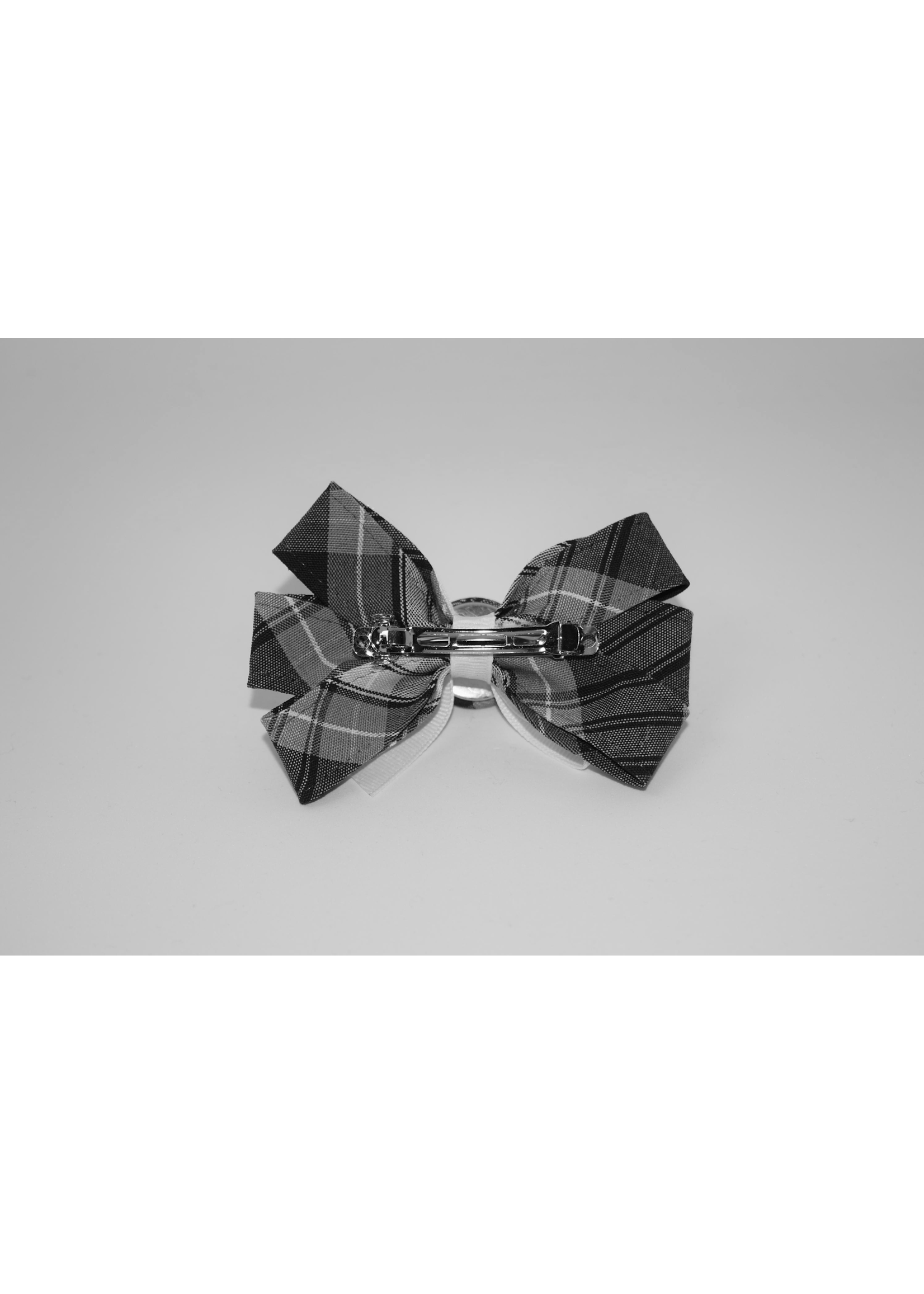 Plaid & Grosgain Bow w/Plaid Button Top PKN WHT