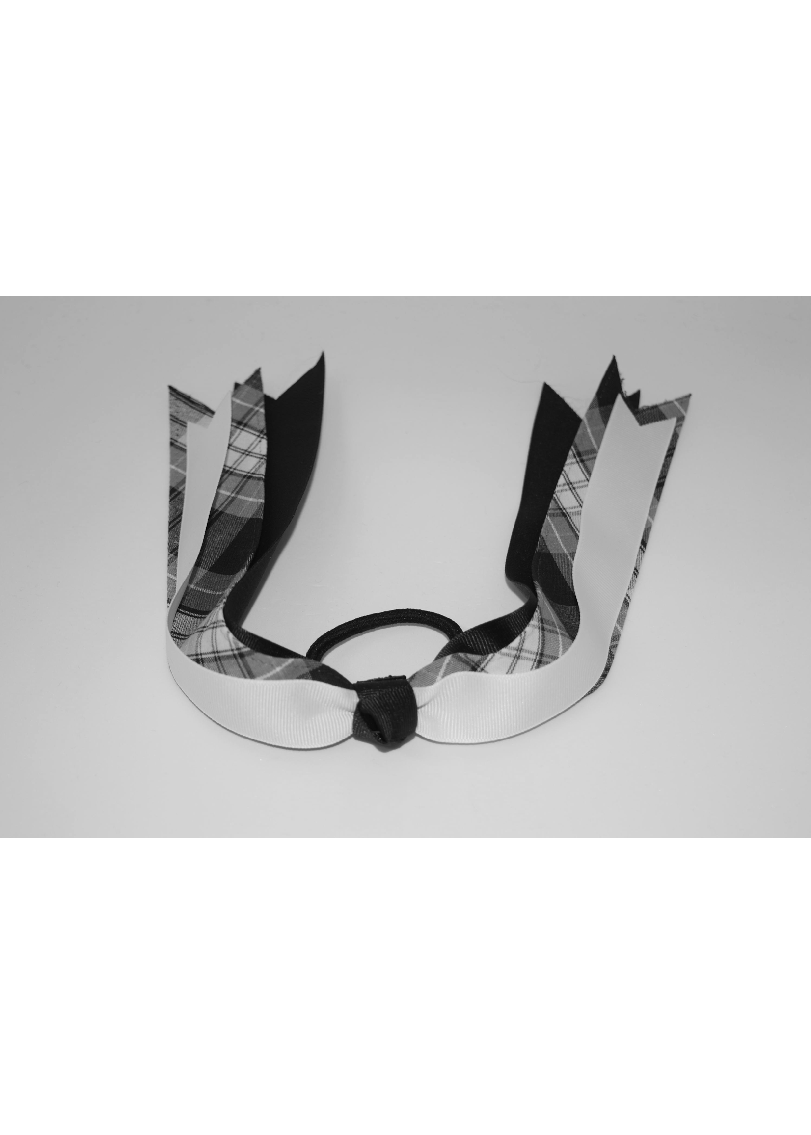 Wide Plaid & Grosgrain Ribbon Streamer Bow PKN WHT WHT