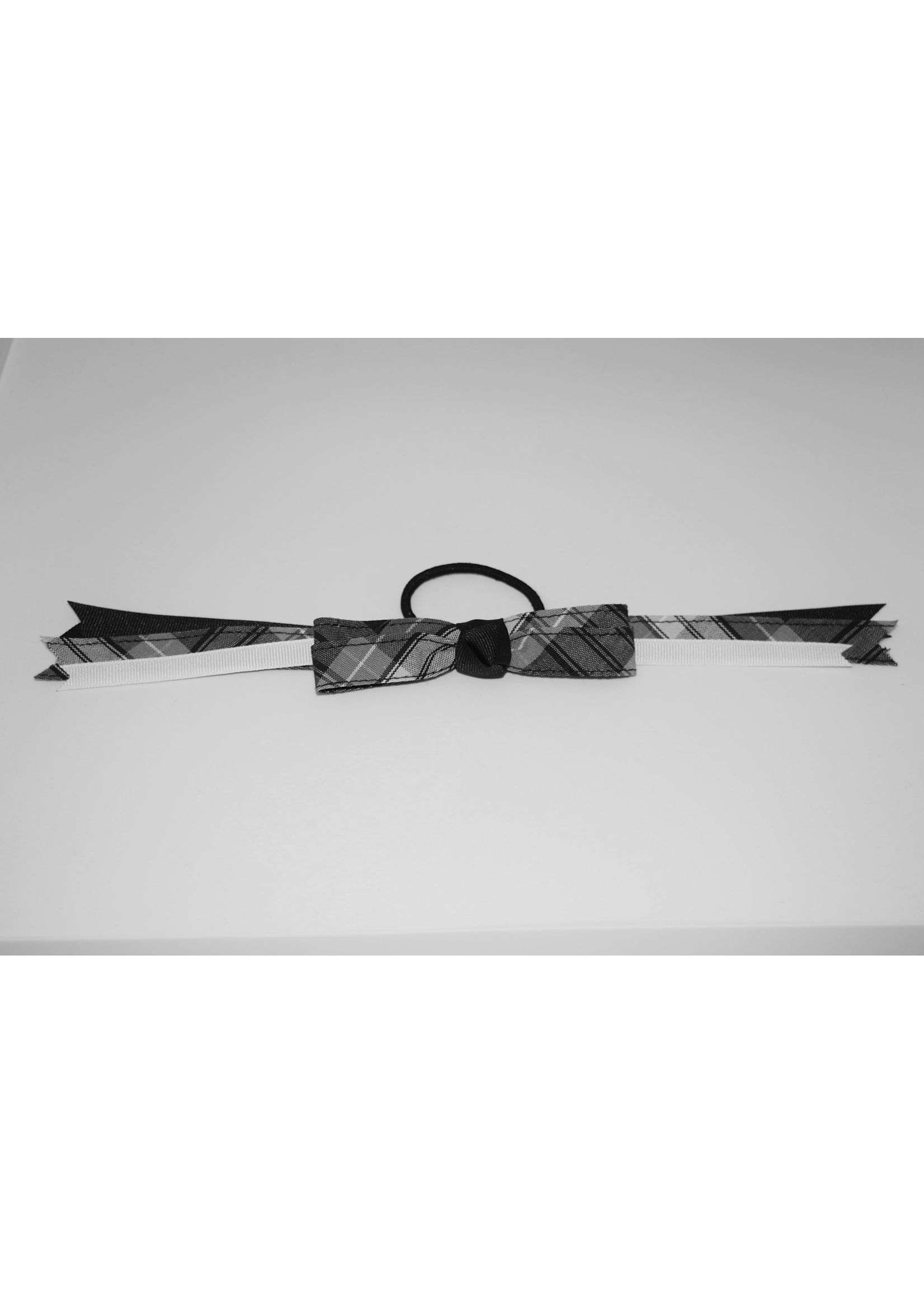 4 looped plaid bow w/plaid & grosgrain tails PKN WHT WHT
