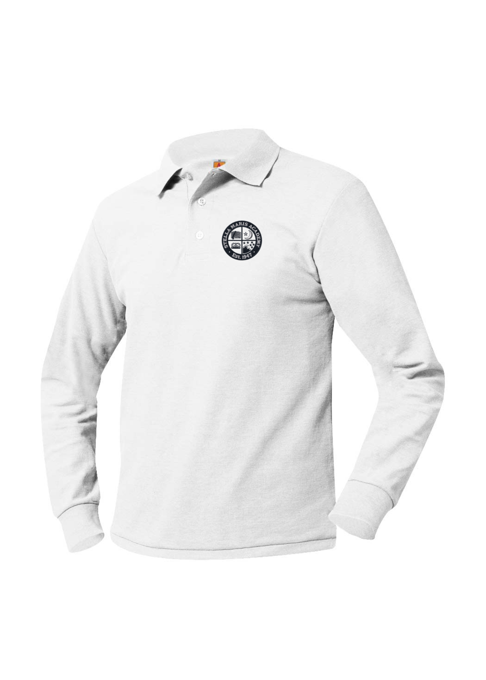 Stella Long Sleeve White Pique Polo (K-6th Grade Only)