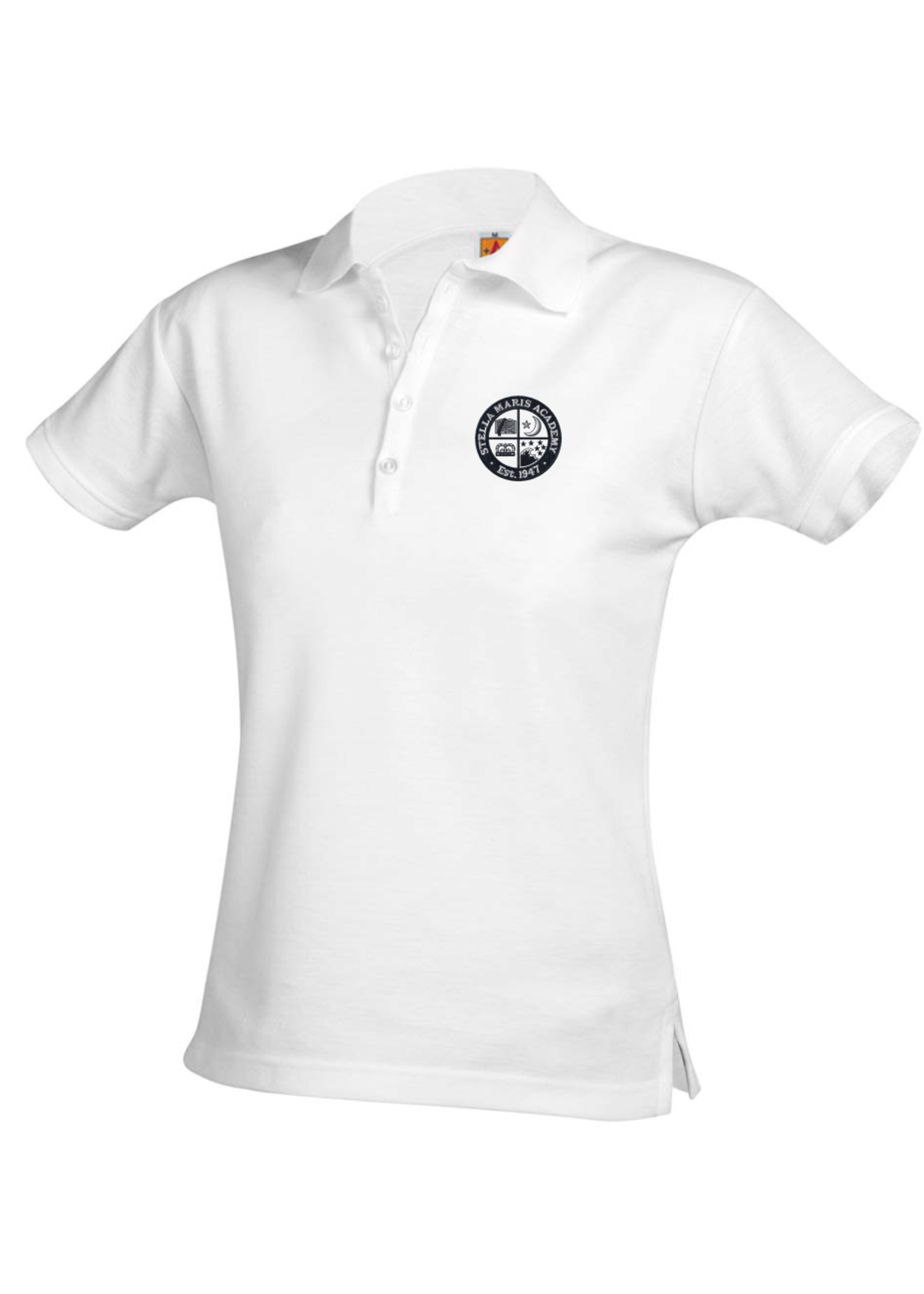 Stella White Female Short Sleeve Polo Pique (K-6th Grade Only)