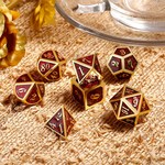 Dice Habit Fireflies Red Speckle with Gold Metal Polyhedral 7 die set
