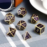 Dice Habit Aurora Purple Speckle with Gold Metal Polyhedral 7 die set