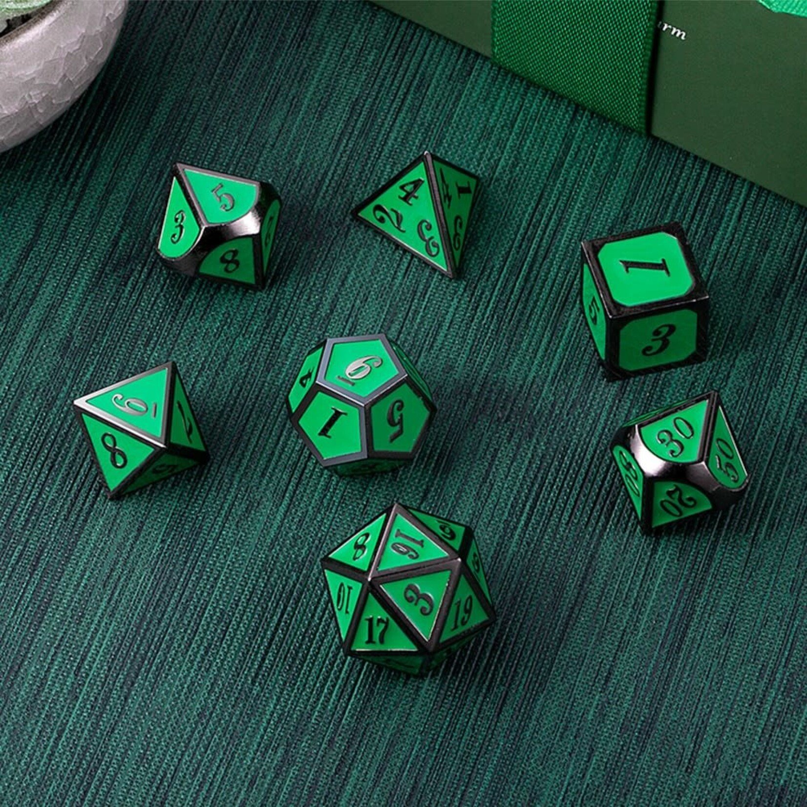 Dice Habit Apple Green and Gun Metal Polyhedral 7 die set
