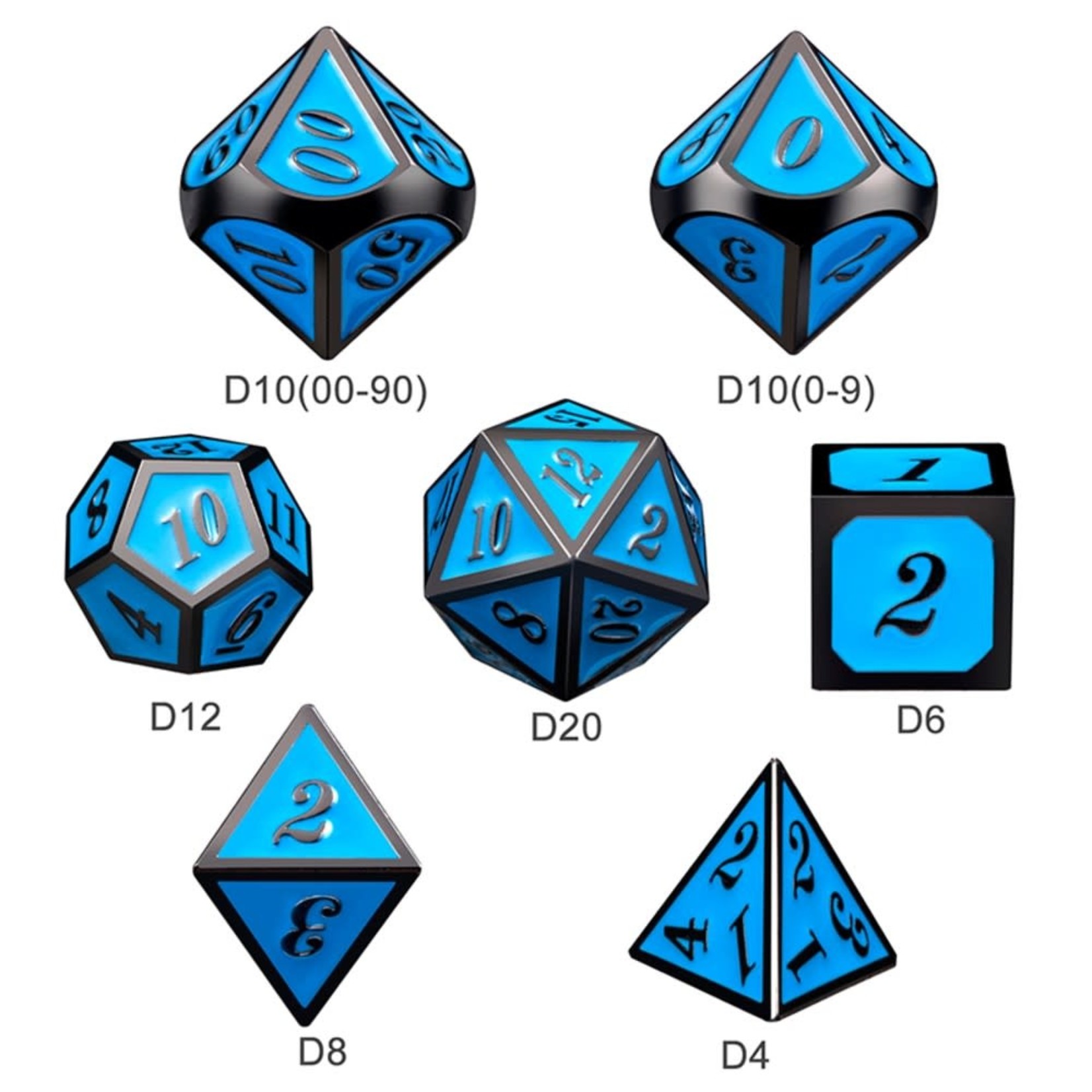 Dice Habit Sky Blue with Gun Metal Polyhedral 7 die set