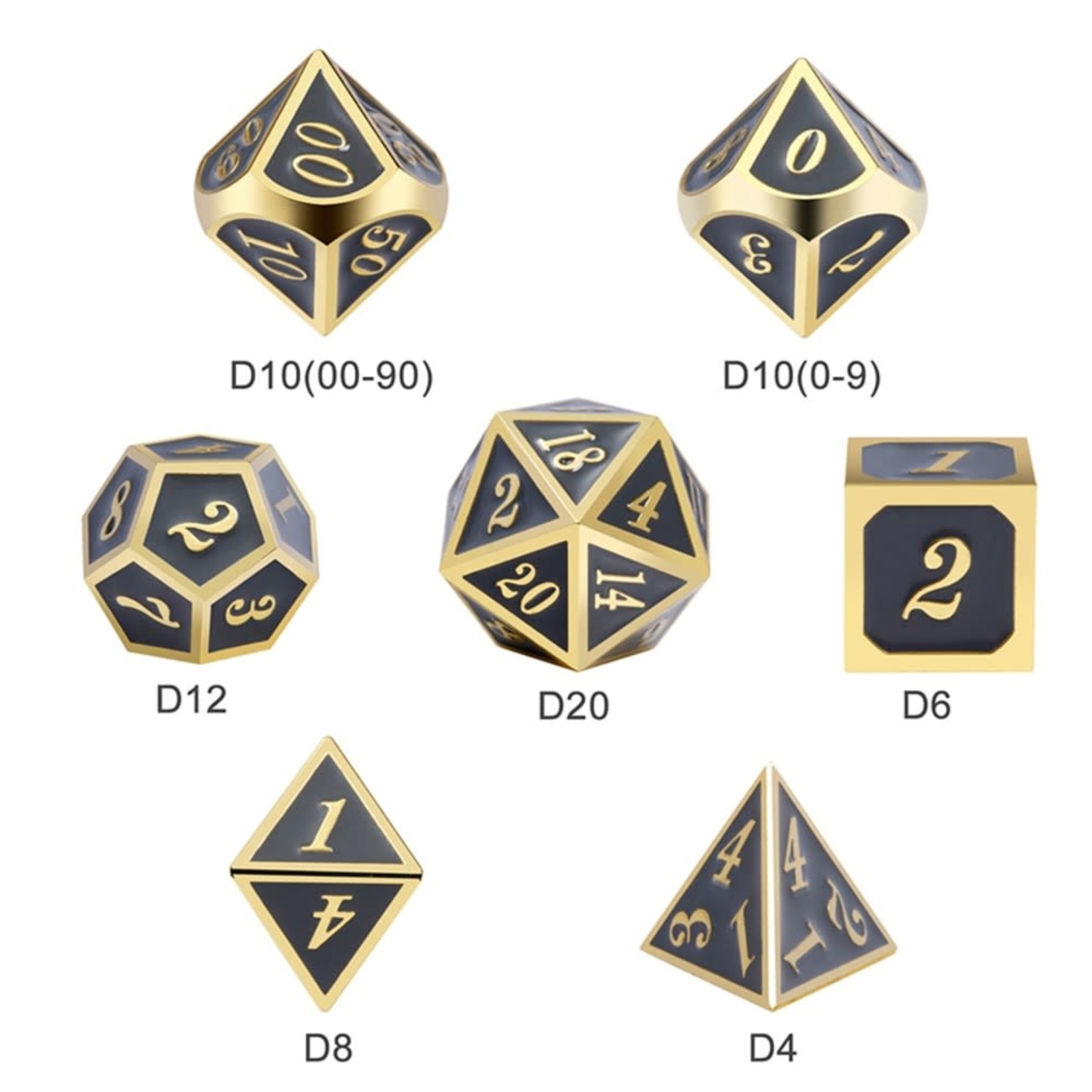 Dice Habit Gray with Gold Metal Polyhedral 7 die set