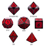Dice Habit Rose Red with Gun Metal Polyhedral 7 die set