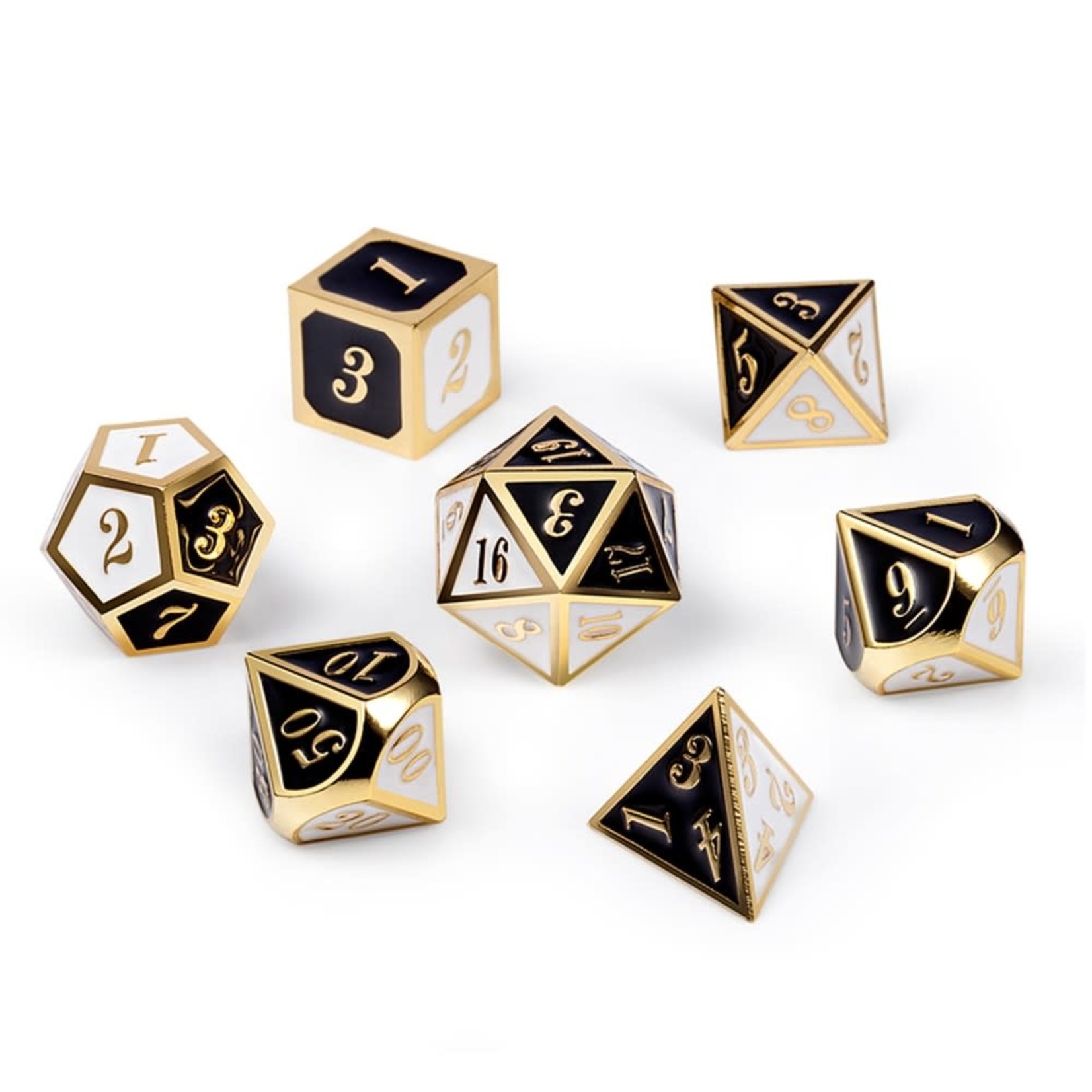 Dice Habit Chess Black / White with Gold Metal Polyhedral 7 die set