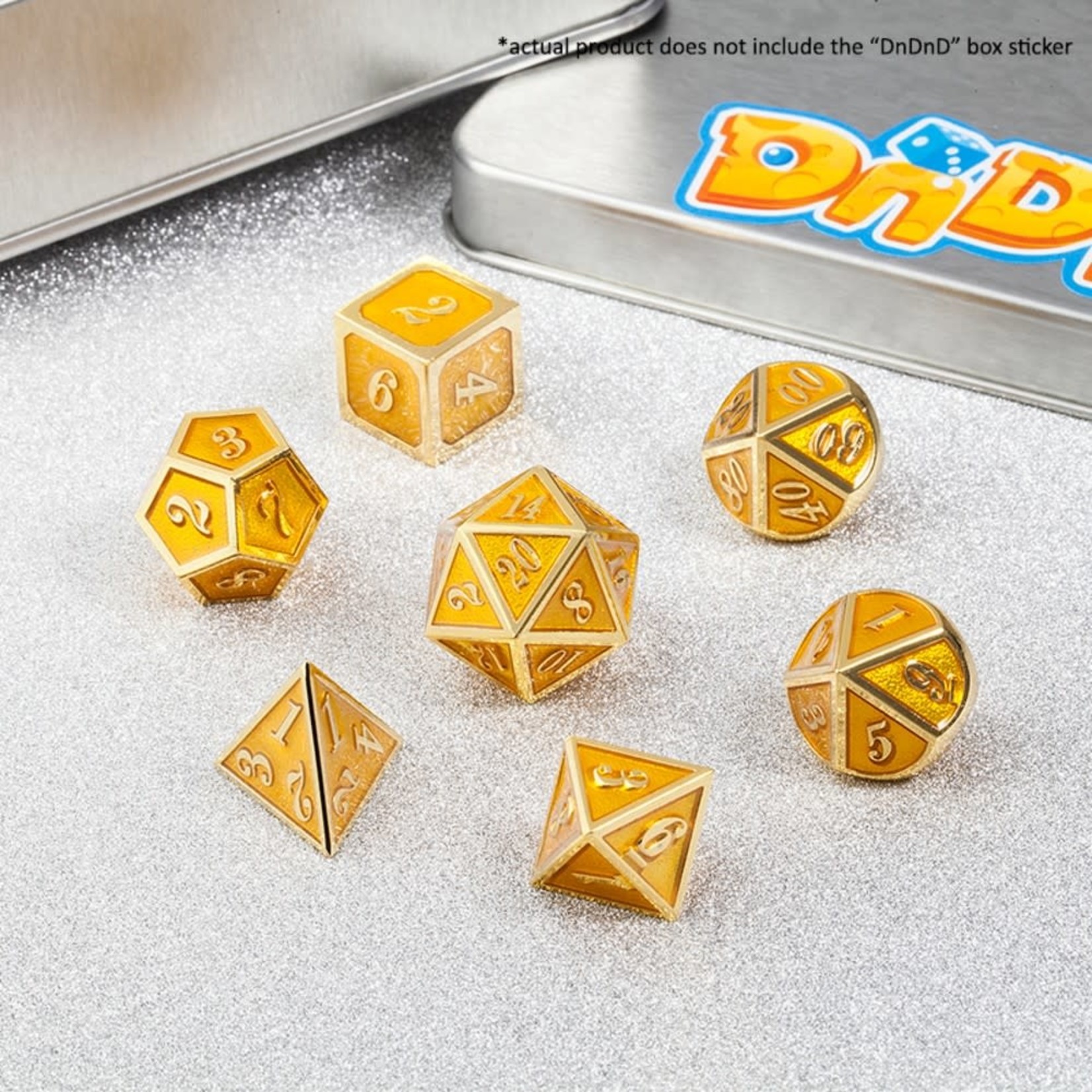 Dice Habit Yellow Glitter with Gold Metal Polyhedral 7 die set