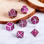 Dice Habit Magenta Pink with Silver Metal Polyhedral 7 die set
