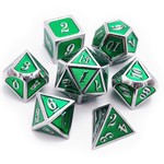 Dice Habit Green with Silver Metal Polyhedral 7 die set