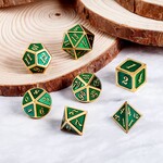 Dice Habit Green with Gold Metal Polyhedral 7 die set