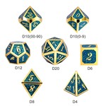 Dice Habit Teal Glitter with Gold Metal Polyhedral 7 die set