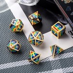 Dice Habit Rainbow with Gold Metal Polyhedral 7 die set
