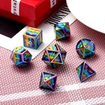 Dice Habit Psychedelic Rainbow with Rainbow Metal Polyhedral 7 die set