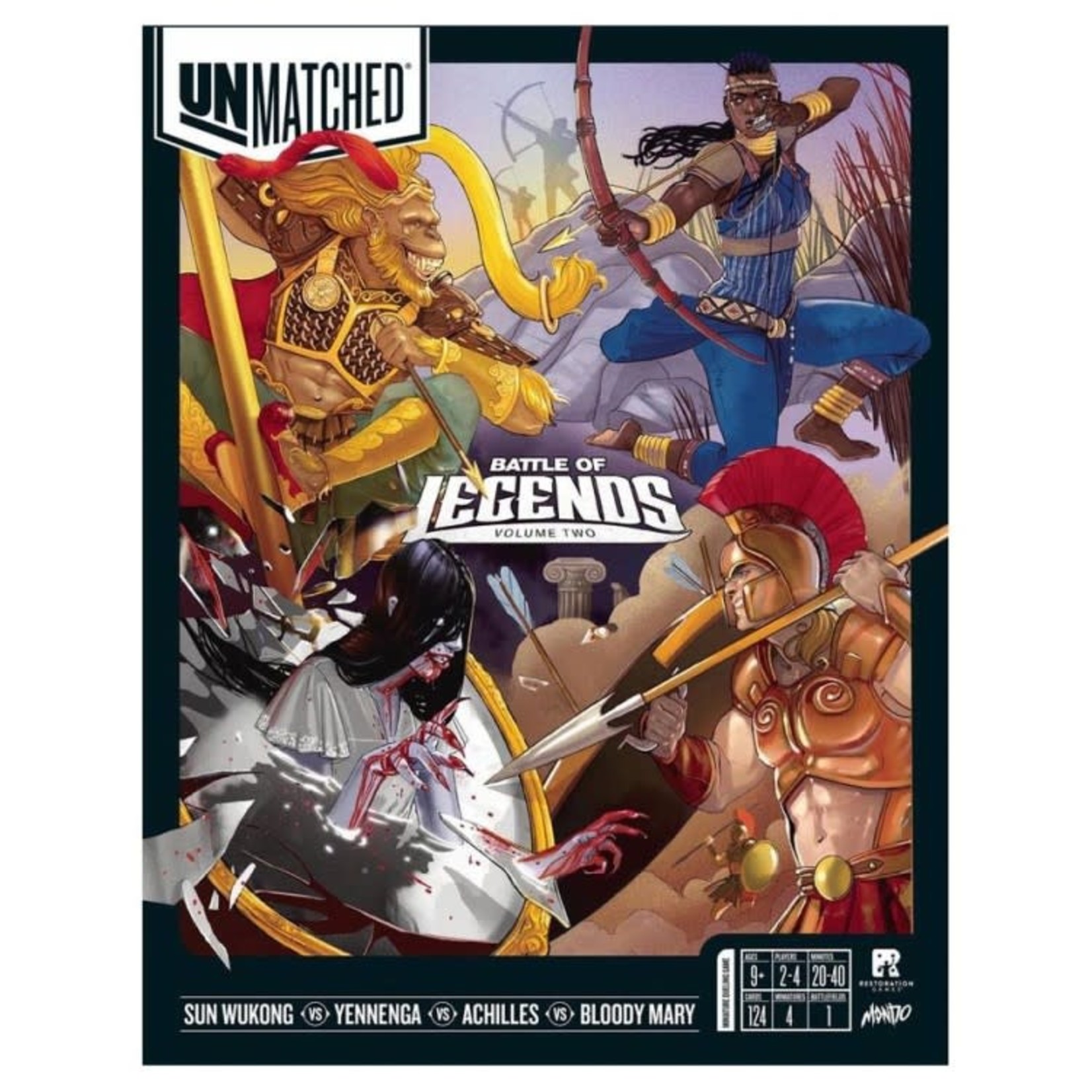 Restoration Games Unmatched Battle of Legends Vol. 2 Achilles, Yennenga,  Sun Wukong, Bloody Mary