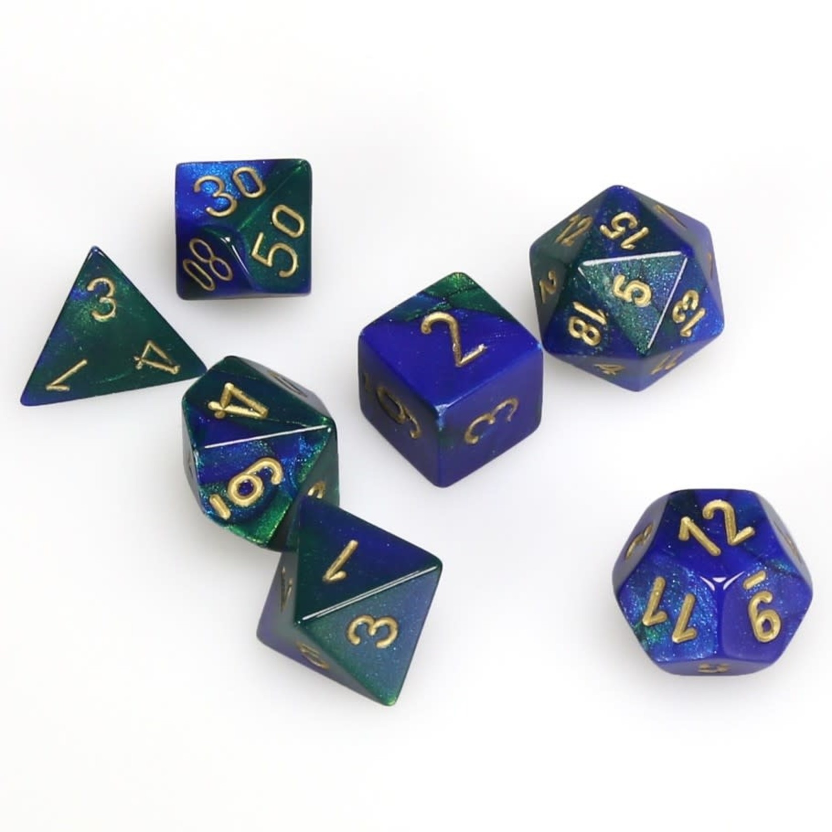Chessex Chessex Gemini Blue / Green with Gold Polyhedral 7 die set