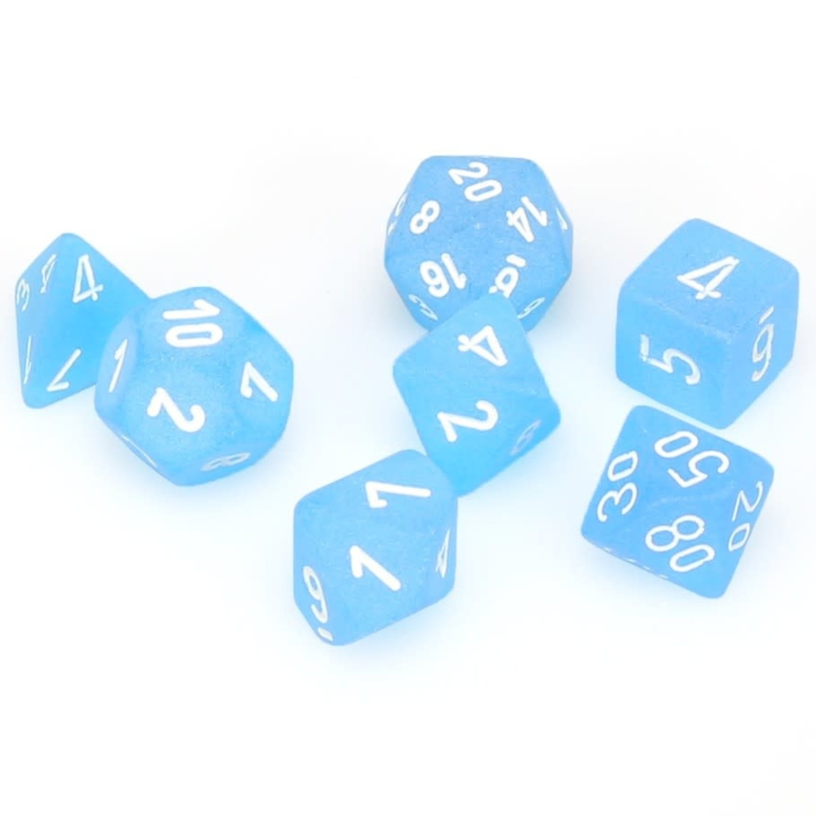 Chessex Chessex Frosted Caribbean Blue with White Polyhedral 7 die set