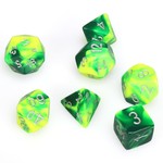 Chessex Chessex Gemini Green / Yellow with Silver Polyhedral 7 die set