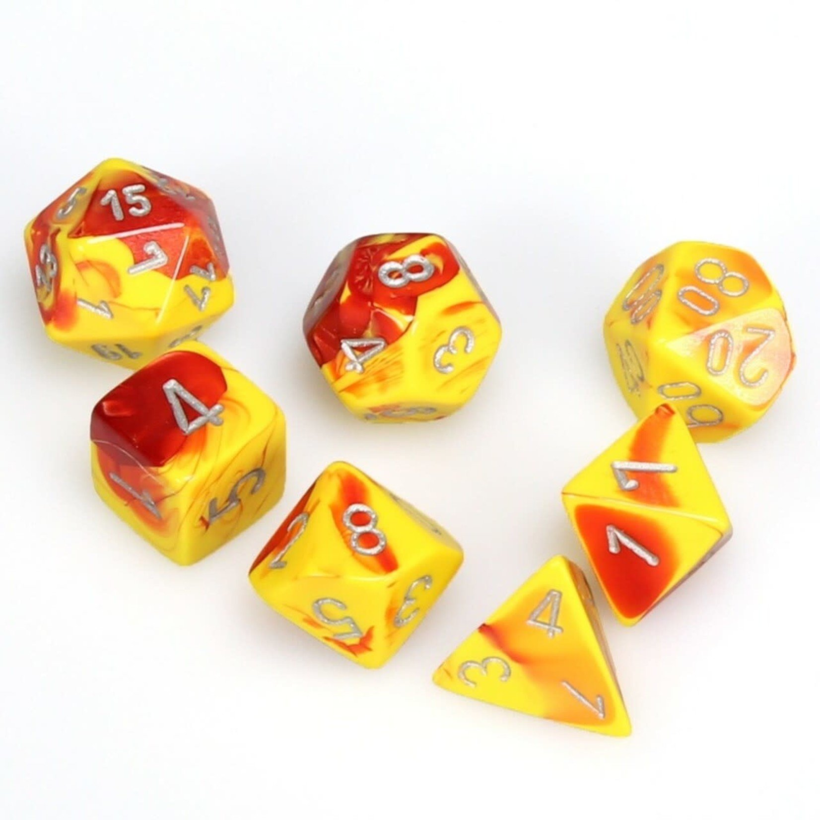 Chessex Chessex Gemini Red / Yellow with Silver Polyhedral 7 die set