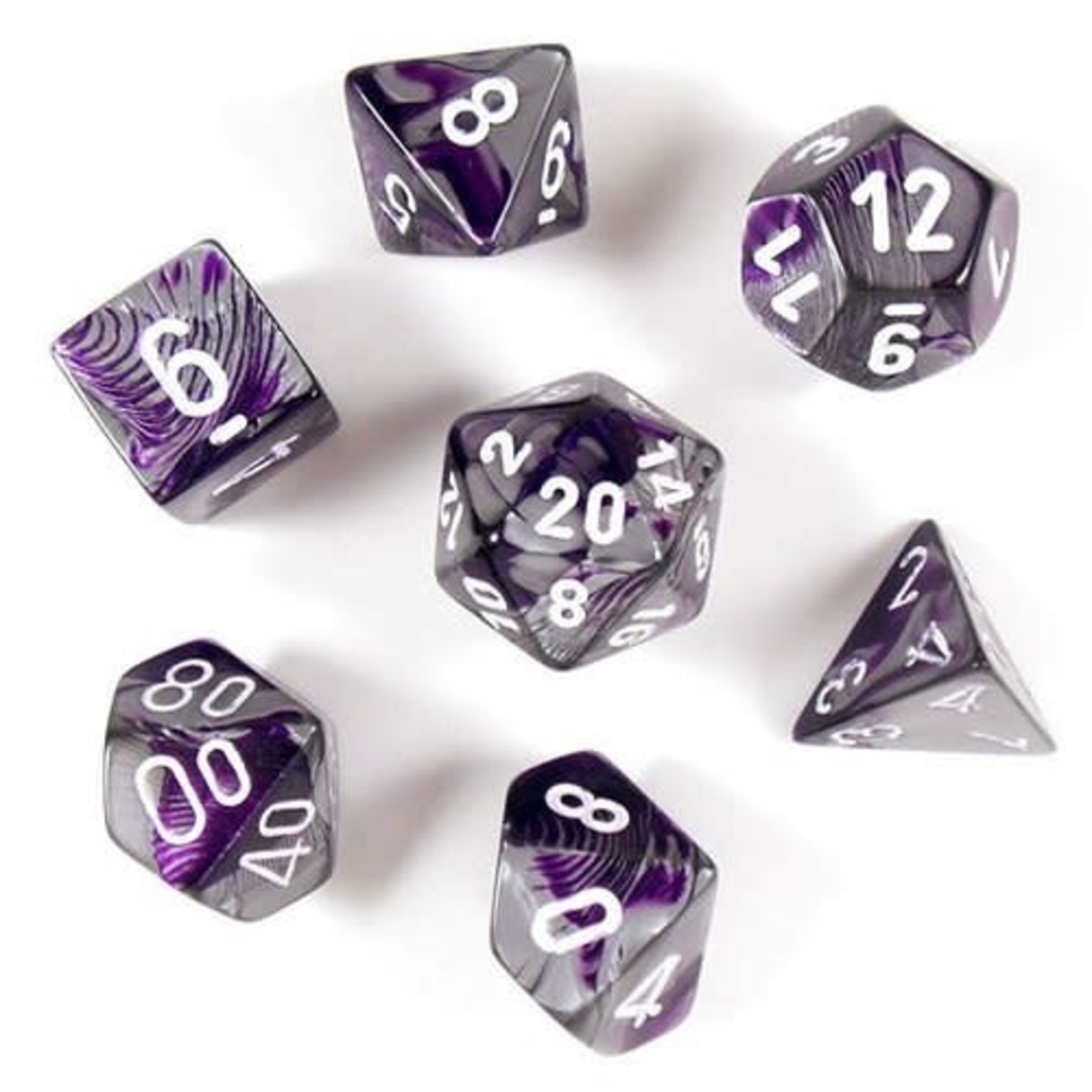 Chessex Chessex Gemini Purple / Steel with White Polyhedral 7 die set