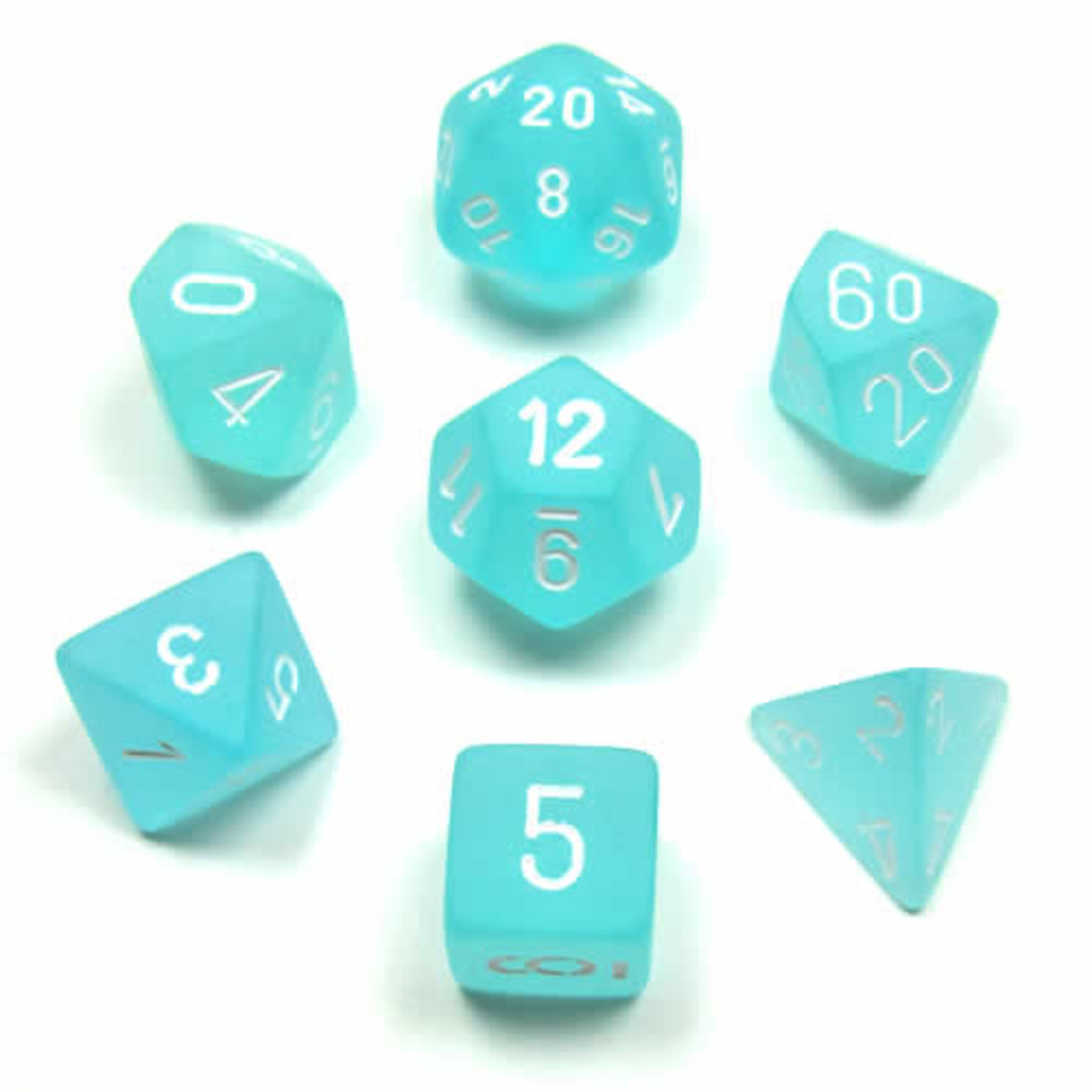 Chessex Chessex Frosted Teal with White Polyhedral 7 die set