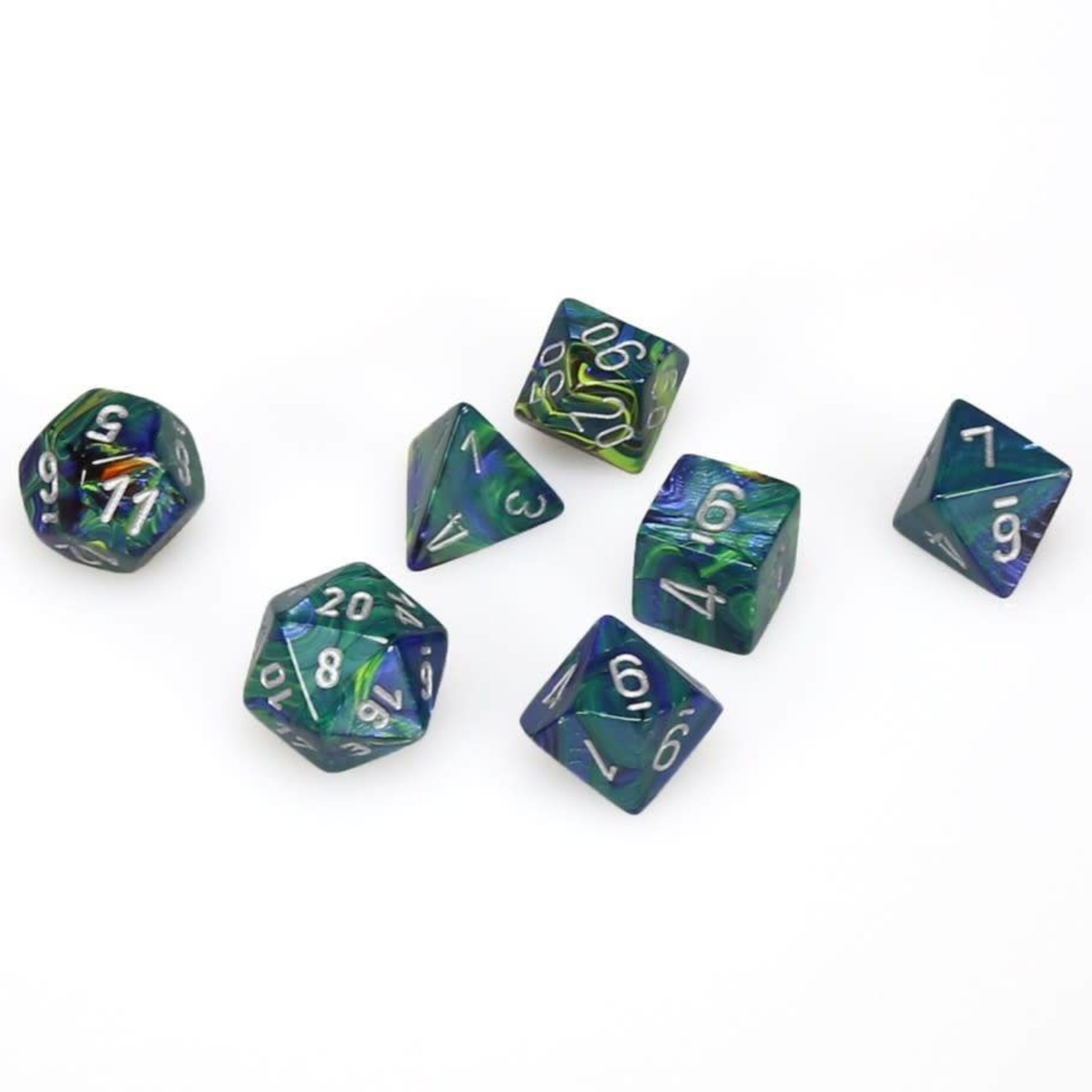 Chessex Chessex Festive Menagerie Green with Silver Polyhedral 7 die set