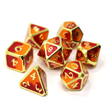Die Hard Mythica Spellbinder Phoenix Red / Orange with Gold Metal Polyhedral 7 die set