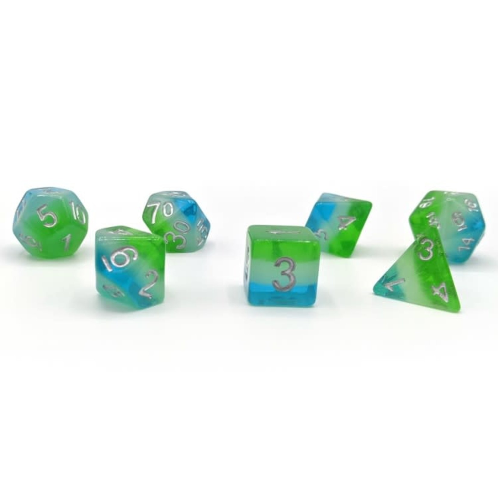 Sirius RPG Dice Blue Hawaiian Blue / Green with Silver Polyhedral 8 die set