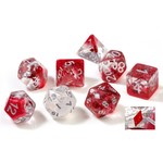 Sirius RPG Dice Diamonds Red / Clear Shimmer with Silver Polyhedral 8 die set