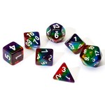 Sirius RPG Dice Translucent Rainbow with White Polyhedral 8 die set
