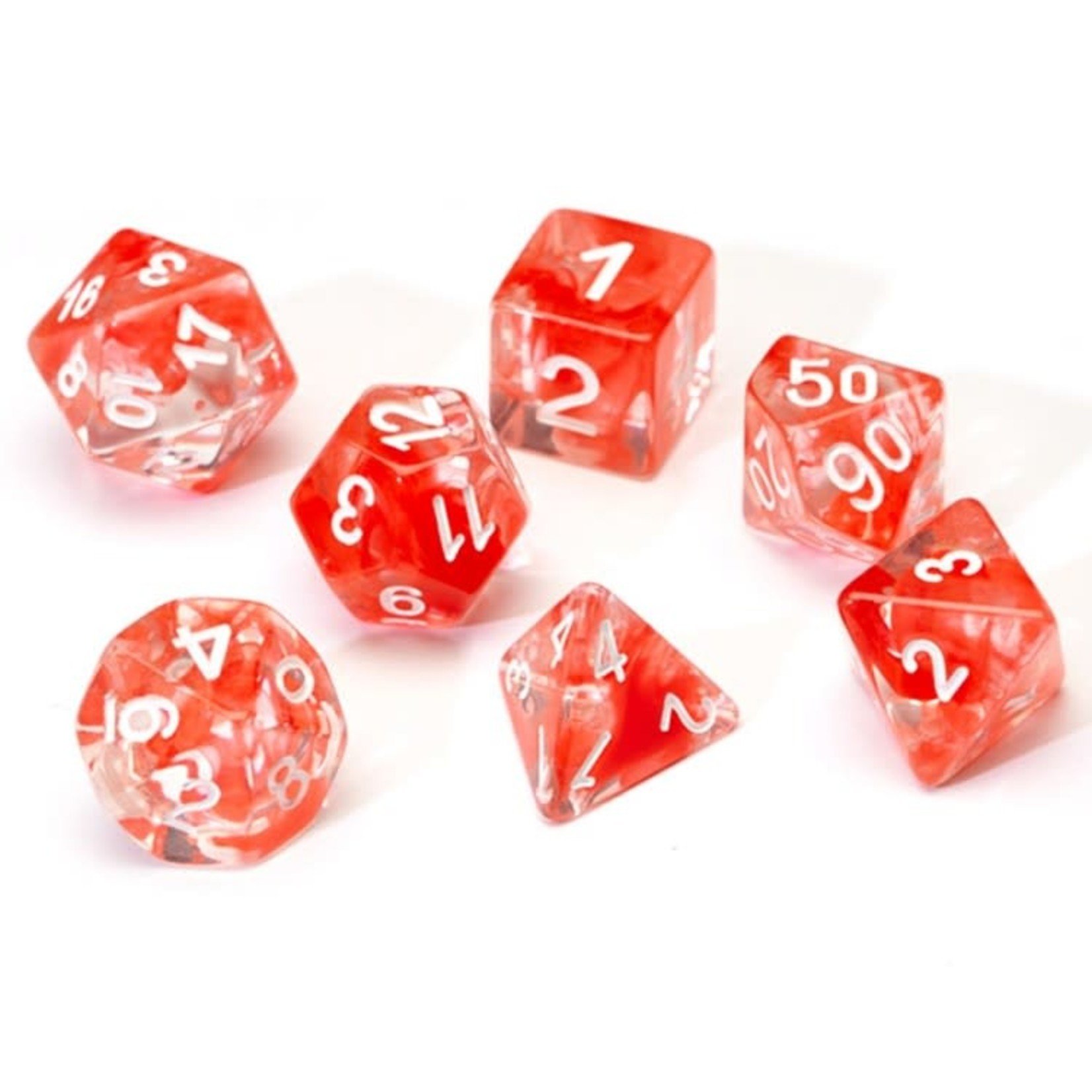 Sirius RPG Dice Red Cloud Transparent Red with White Polyhedral 8 die set