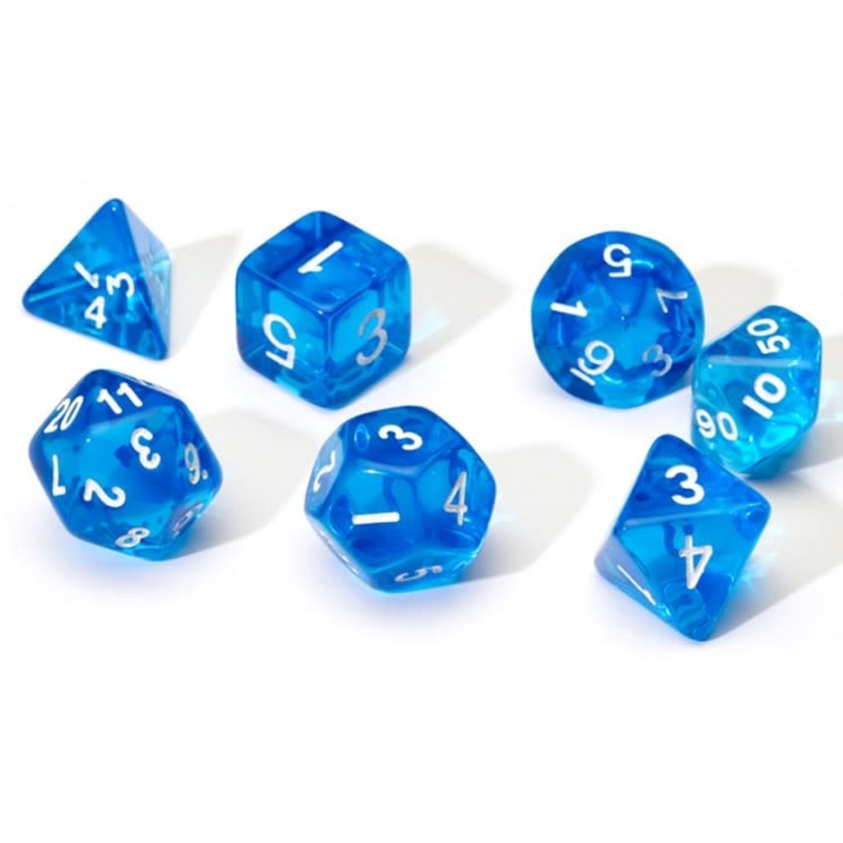 Sirius RPG Dice Translucent Blue with White Polyhedral 8 die set
