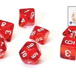 Sirius RPG Dice Translucent Red with White Polyhedral 8 die set