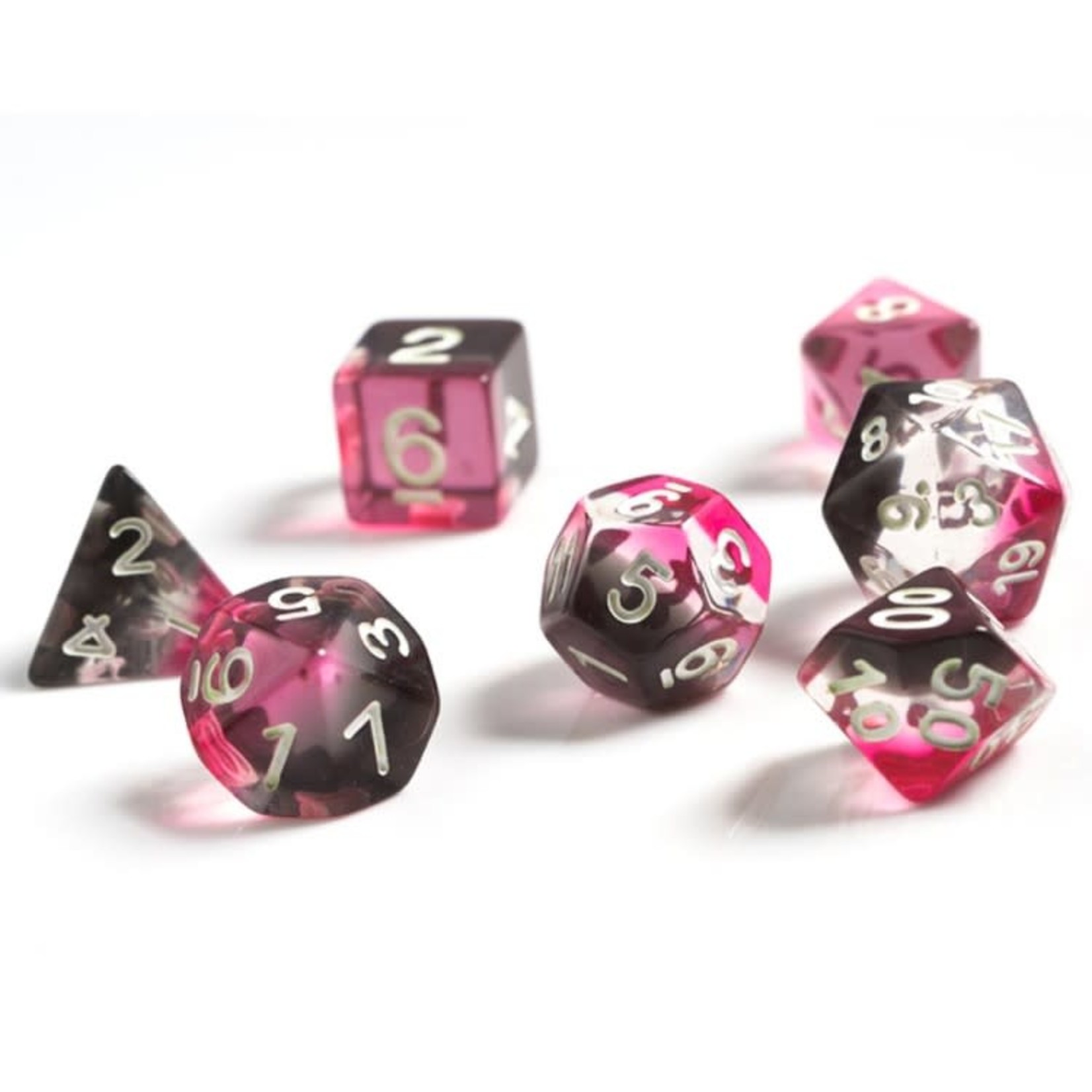 Sirius RPG Dice Pink / Clear / Black with White Polyhedral 8 die set