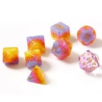 Sirius RPG Dice Tahitian Sunset Purple / Pink / Orange with Gold Polyhedral 8 die set