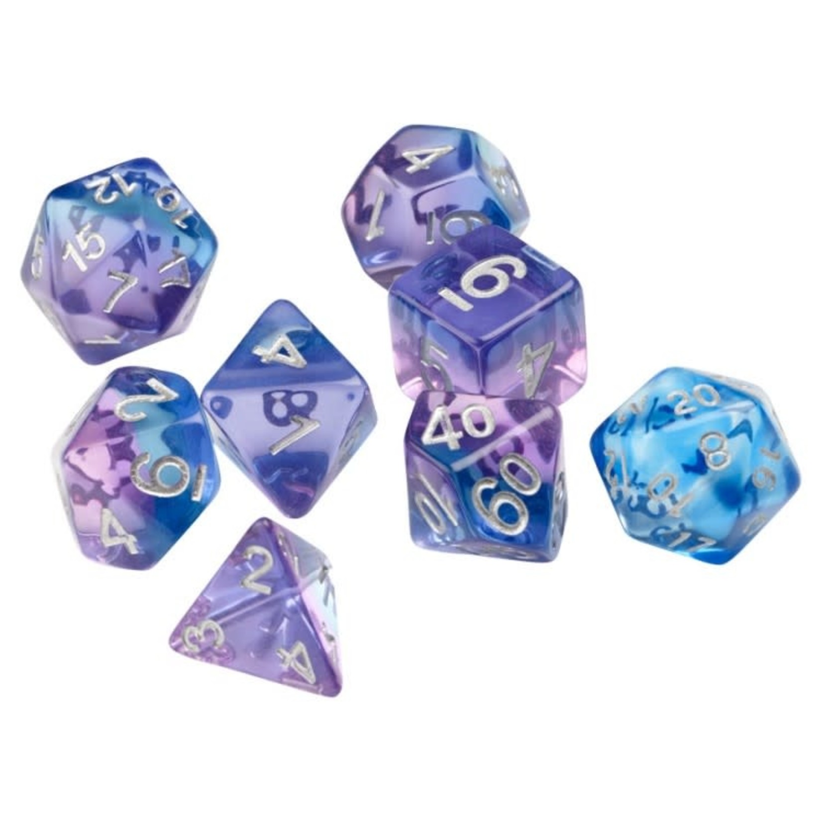 Sirius RPG Dice Violet Betta Translucent Blue / Purple with Silver Polyhedral 8 die set