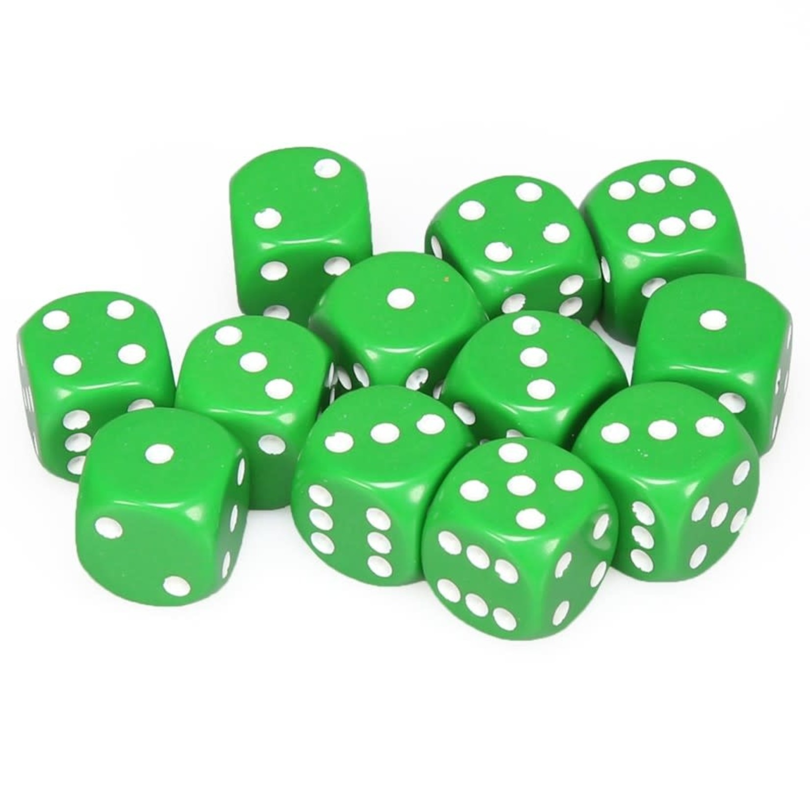 Chessex Chessex Opaque Green with White 16 mm d6 12 die set