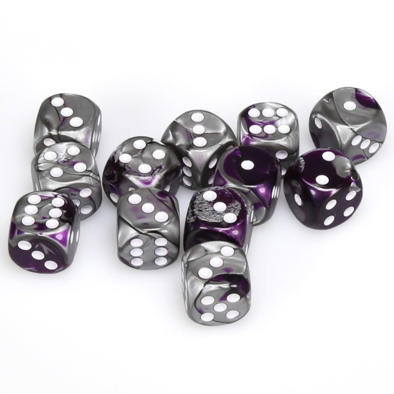 Chessex Chessex Gemini Purple / Steel with White 16 mm d6 12 die set